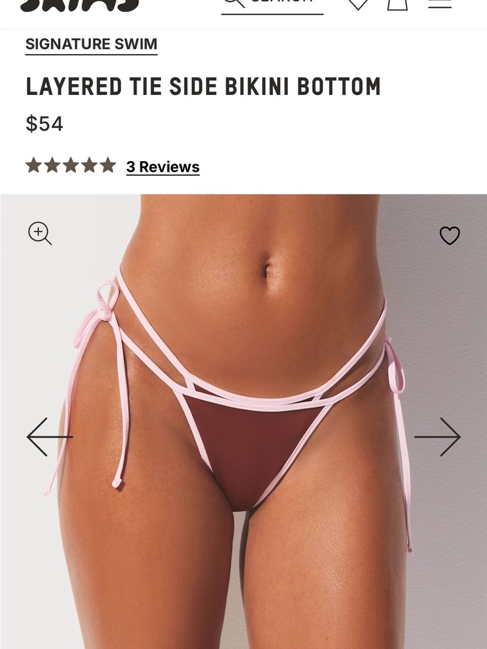 SKIMS Signature Swim Layered Tie Side Bikini Bottoms NWT